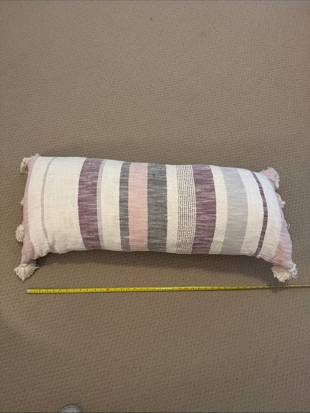 Striped Pink and Gray Lumbar Throw Pillow - Brand